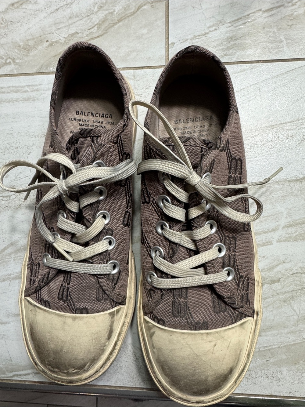 Balenciaga Brown Monogram Low-Top Sneakers with Cream Accents